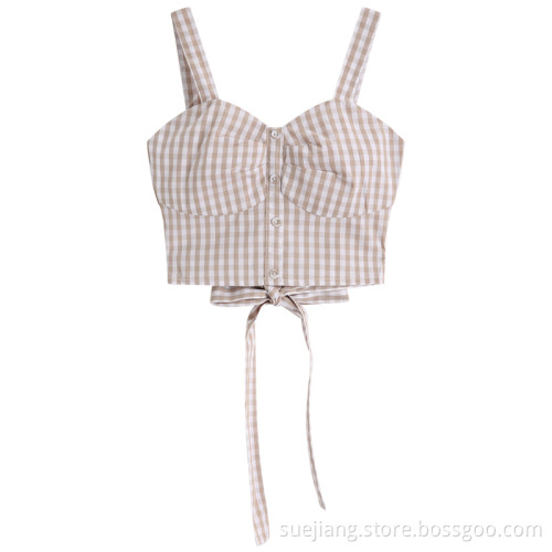 Women Slim Plaid Pattern Sleeveless Sexy Vest
